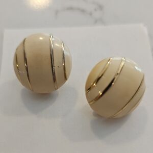 Pair of Monet Clip Earrings In Cream And Gold